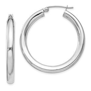 4mm, Sterling Silver, Large Round Hoop Earrings - 35mm (1 3/8 Inch)